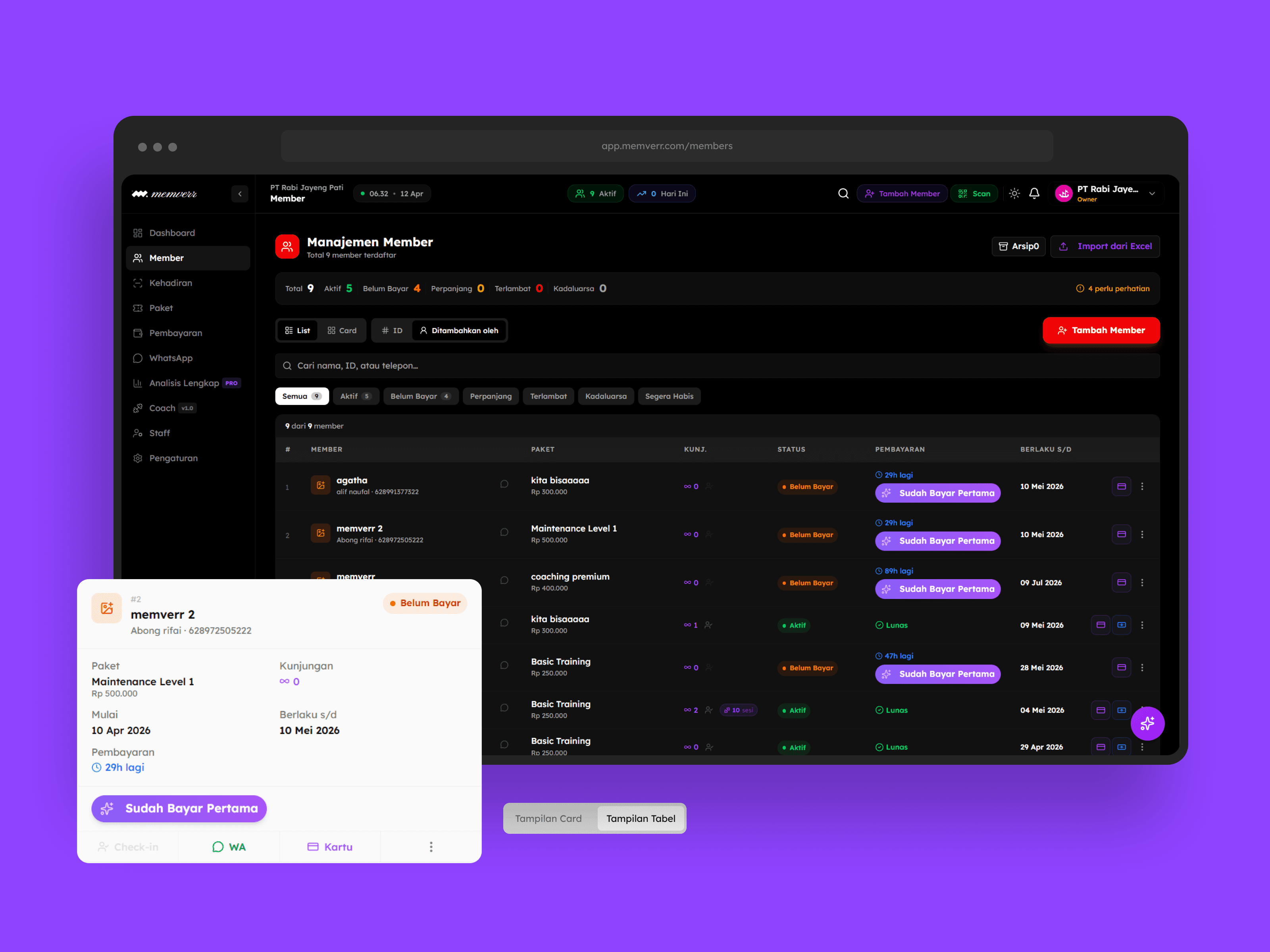 Atur Data Member Memverr